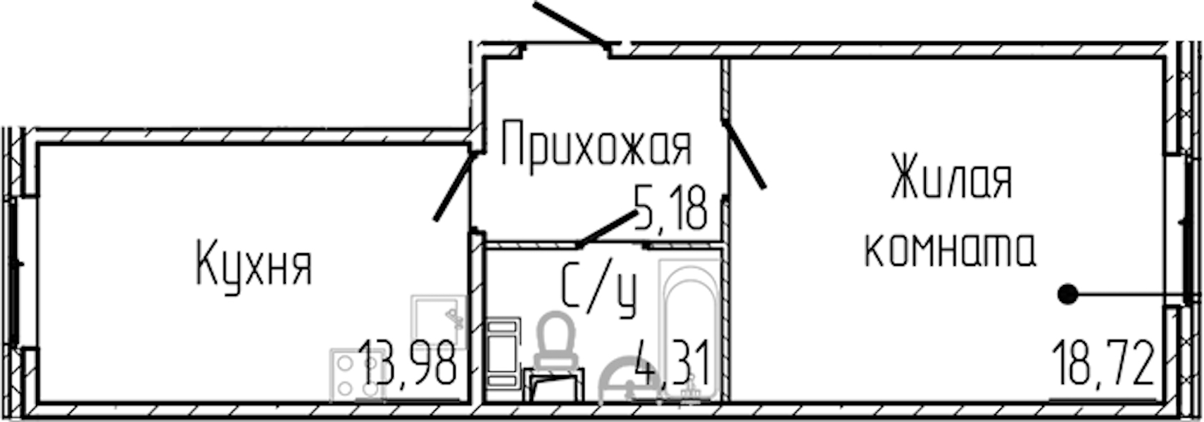 1-комнатная квартира 42.19 м², 1/8 эт., ЖК «SERTOLOVO PARK»